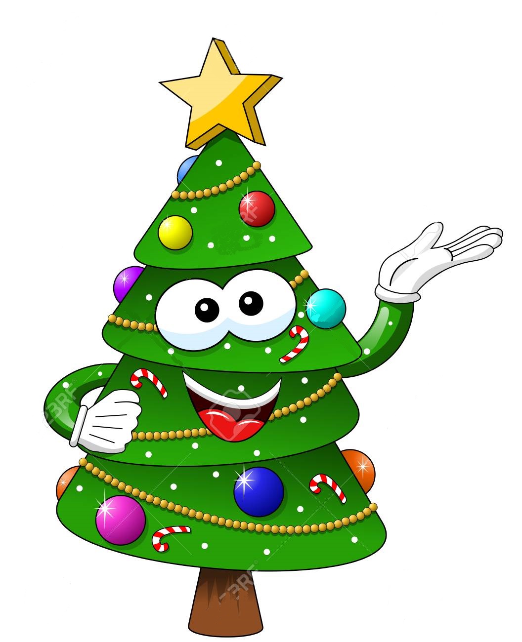 Xmas Christmas Tree Mascot Character Presenting Isolated